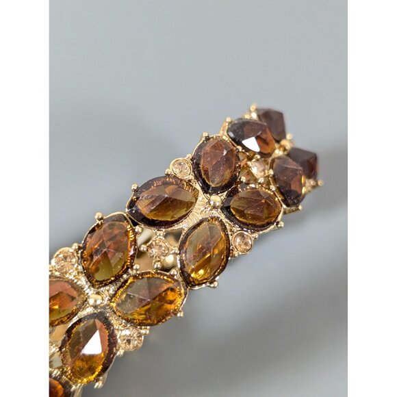 Monet Brown Rhinestone Tennis Bracelet 7" Stretch Gold Tone - Picture 4 of 8